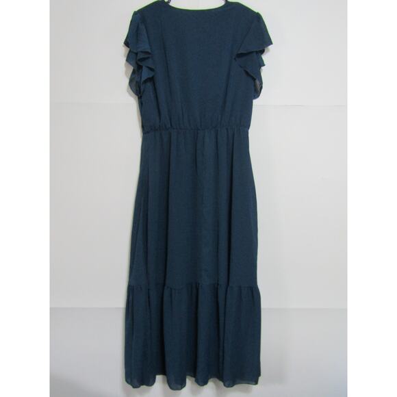 Fashion Blue Ruffle Tier Dress Women's sz L Boho Prairie Cottagecore Fairy - Picture 2 of 6